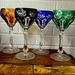 4 Pcs Vintage Bohemian Crystal Tall Round Wine Glasses